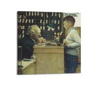 Poster sur toile What Makes It Tick par Norman Rockwell - Art mural sur toile pour albums de musique et films - Peinture décorative pour salon, chambre à coucher - 30 x 30 cm - Style cadre