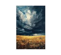 Poster sur toile « Wheat Fields Before A Storm » - Décoration pour chambre à coucher, bureau, chambre - Cadeau - 60 x 90 cm