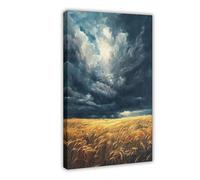 Poster sur toile « Wheat Fields Before A Storm » - Décoration pour chambre à coucher, bureau, chambre - Cadeau - 20 x 30 cm