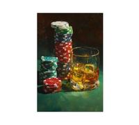 Poster sur toile Whisky et jetons de poker pour décoration de chambre à coucher, bureau, chambre, cadeau 40 x 60 cm