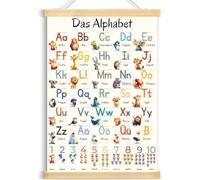 Poster Table de Alphabet Allemand pour Enfants, Jeu d'Apprentissage Numérique, Lettres et des Animaux Amusants Trainer de Ludique, Aide pour l'École Primaire, pour Décorer les Chambres et Classe