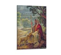 Poster The Good Shepherd Jésus-Christ avec mouton perdu par Greg_Olsen - Art mural - Décoration d'intérieur - 40 x 60 cm