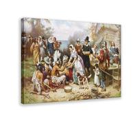 Poster The Pilgrims First Thanksgiving par Jean Leon Gerome - Décoration sur toile pour chambre à coucher, bureau, chambre, cadre cadeau, 40 x 60 cm
