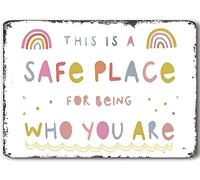 Poster « This is a Safe Space » - Décoration murale - Panneau de sécurité - Enseignant préscolaire - Arc-en-ciel - Décoration de salle de classe - 20,3 x 30,5 cm