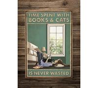 Poster « Time Spent with Cats and Books is Never Wasted » - Poster de livre de chat - Art mural - 20,3 x 30,5 cm