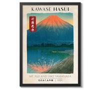 Poster traditionnel sur bois du mont Fuji et du lac Yamanaka, impression d'art Ukiyo-e, art mural japonais, paysages pittoresques, décoration d'intérieur, A2 (cadre noir) - 62,5 x 45,1 cm