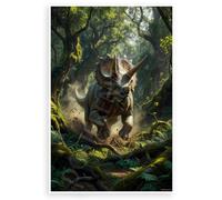 Poster Triceratops Charging Through Dense Forest Wildlife 30,5 x 45,7 cm fabriqué aux États-Unis