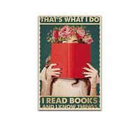 Poster vertical avec inscription « Girl Flowers That's What I Do I Read Books And I Know Things » - Cadeau pour les amateurs de livres, décoration de bibliothèque, art mural, toile - 40 x 60 cm