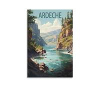 Poster vintage Ardèche France sur toile pour décoration d'intérieur : Lac 20 x 30 cm