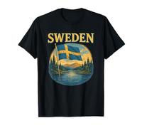 Poster vintage avec drapeau suédois paysage de lac T-Shirt