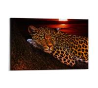 Poster vintage avec inscription « Under The Setting Sun, A Leopard Is Lying on A Tree Bored » - Art vintage - Décoration murale - Esthétique - Pour salon, chambre d'enfant, dortoir, café, salle de