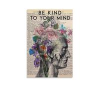 Poster vintage « Be Kind to Your Mind » - Décoration murale sur toile - Décoration de chambre à coucher, bureau, chambre - Cadeau - 50 x 75 cm