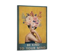 Poster vintage « Be Kind to Your Mind » - Poster floral moderne - Poster décoratif sur toile pour chambre à coucher, bureau, chambre à coucher, cadeau - 30 x 45 cm