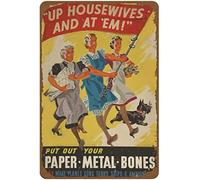 Poster vintage classique de propagande britannique avec inscription « Up Housewives And At 'em ! » - Affiche en métal - Affiche murale amusante - Plaque de porte - Style vintage - 14 x 20 cm