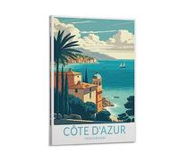 Poster vintage Côte d'azur - Impression sur toile de paysage de la Côte d'Azur - Décoration murale moderne pour chambre à coucher - 40 x 60 cm