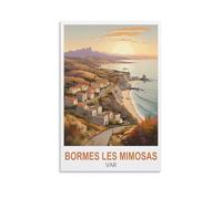 Poster vintage de Bormes Les Mimosas Var sur toile et décoration murale moderne pour chambre à coucher (50 x 75 cm)