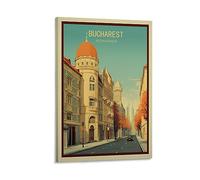 Poster vintage de Bucarest de Roumanie - Impression sur toile - Décoration murale moderne pour chambre à coucher - 40 x 60 cm