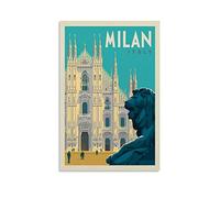 Poster vintage de la région européenne de Milan - Peinture décorative sur toile - Décoration murale moderne pour chambre à coucher - 30 x 45 cm