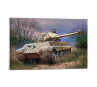 Poster vintage de la Seconde Guerre mondiale sur toile représentant le char lourd allemand Pz.Kpfw. VI Ausf B Tiger II - Décoration murale moderne pour chambre à coucher (50 x 75 cm)
