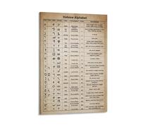 Poster vintage de l'alphabet hébreu sur toile pour décoration de chambre à coucher, salon, 40 x 60 cm, style cadre