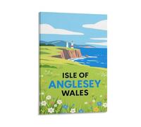 Poster vintage de l'île d'Anglesey au Pays de Galles - Décoration murale sur toile pour salon, chambre à coucher - 50 x 75 cm