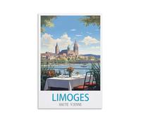 Poster vintage de Limoges Haute Vienne sur toile et décoration murale moderne pour chambre à coucher (20 x 30 cm)