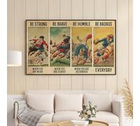 Poster vintage de rugby « Be Strong Be Brave Be Humble Be Badass Rugby » - Décoration murale amusante - Cadeau pour chambre et bureau - 15,2 x 20,3 cm
