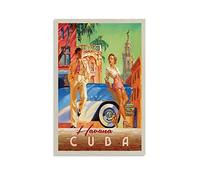 Poster vintage de voyage avec paysage de la Havane, Cuba - Peinture décorative sur toile - Affiches murales et d'art - Impression moderne pour chambre à coucher - 30 x 45 cm