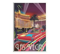 Poster vintage de voyage avec vue nocturne de Las Vegas - Décoration murale - 30 x 45 cm