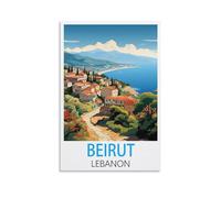 Poster vintage de voyage Beyrouth Liban 60 x 90 cm - Impression sur toile - Décoration murale moderne pour chambre à coucher
