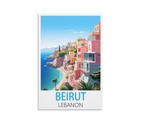 Poster vintage de voyage Beyrouth Liban 60 x 90 cm - Impression sur toile - Décoration murale moderne pour chambre à coucher