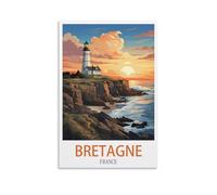 Poster vintage de voyage Bretagne France - Impression sur toile - Décoration murale moderne pour chambre à coucher - 30 x 45 cm