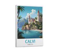 Poster vintage de voyage Calvi Corsica 40 x 60 cm - Impression sur toile - Décoration murale moderne pour chambre à coucher