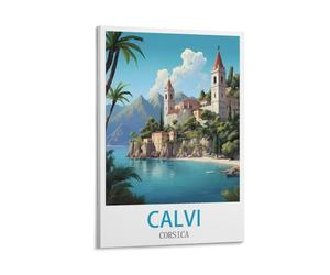 Poster vintage de voyage Calvi Corsica 40 x 60 cm - Impression sur toile - Décoration murale moderne pour chambre à coucher
