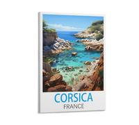 Poster vintage de voyage Corse France - 40 x 60 cm - Impression sur toile - Décoration murale moderne pour chambre à coucher