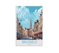 Poster vintage de voyage de Bruxelles Belgique - 30 x 45 cm - Décoration murale moderne pour chambre à coucher