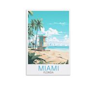 Poster vintage de voyage de Miami Floride - Impression sur toile pour salon, chambre à coucher, dortoir, maison, bureau - 30 x 45 cm