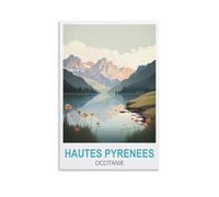 Poster vintage de voyage des Hautes Pyrénées Occitanie - 50 x 75 cm - Impression sur toile - Décoration murale moderne pour chambre à coucher