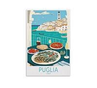 Poster vintage de voyage des Pouilles Italie 30 x 45 cm Décoration murale moderne pour chambre à coucher