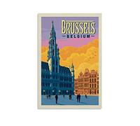 Poster vintage de voyage du monde de Bruxelles - Belgique - Peinture décorative sur toile - Poster mural et art - Décoration moderne pour chambre à coucher - 50 x 75 cm