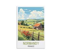 Poster vintage de voyage Normandie de France, paysage (50 x 75 cm) - Impression sur toile moderne pour chambre à coucher
