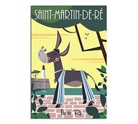 Poster vintage de voyage sur toile Motif âne de Saint-Martin-de-Ré Île de Ré - Décoration murale - Impression sur toile - Cadeau - 30 x 45 cm