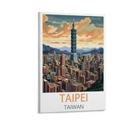 Poster vintage de voyage Taipei Taiwan - 30 x 45 cm - Impression sur toile - Décoration murale pour chambre à coucher