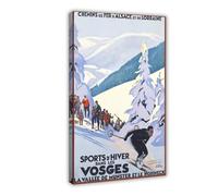 Poster vintage d'hiver sur toile représentant le ski dans les Vosges - Décoration murale pour salon, chambre à coucher - 40 x 60 cm