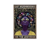 Poster vintage DYJHippie Black Girl Eat Champignons See The Poster décoratif sur toile pour salon, chambre à coucher, 30 x 45 cm