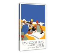 Poster vintage East Coast Joy LNER sur toile - Décoration murale pour salon, chambre à coucher - 60 x 90 cm