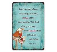 Poster vintage en fer avec citations inspirantes pour la maison, inscription « Don't Worry About Anything Instead Pray About Everything Tell God What You Need and Thank Him for All He Has Done », 20,3