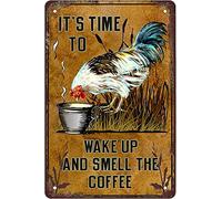 Poster vintage en métal aluminium avec inscription « It's Time to Wake Up and Smell The Coffee » - 20,3 x 30,5 cm