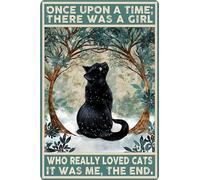 Poster vintage en métal avec chat noir « Once Upon a Time There was a Girl », 30,5 x 20,3 cm