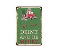 Poster vintage en métal avec citations « Eat Drink and Be Merry » - Pour salle de bain, maison, jardin, magasin, café - 20,3 x 30,5 cm - Décoration murale